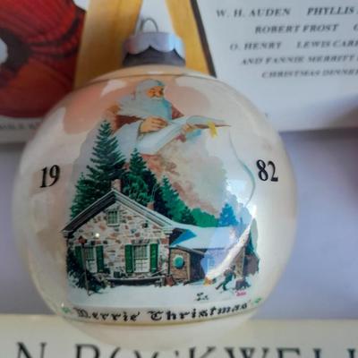 Christmas Norman Rockwell books with a Norman Rockwell Christmas ornament