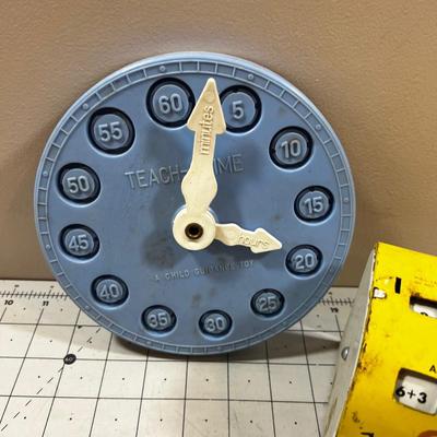 (2) Marx Tin Litho Arithmetic Learning Machine, plus Teach Time Clock