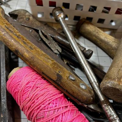 Large Lot of Hand Tools: String, Hammers, Sprinkler etc. 