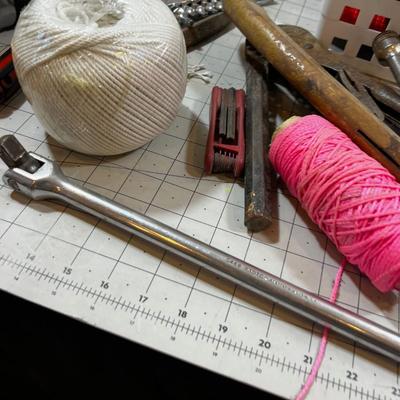 Large Lot of Hand Tools: String, Hammers, Sprinkler etc. 