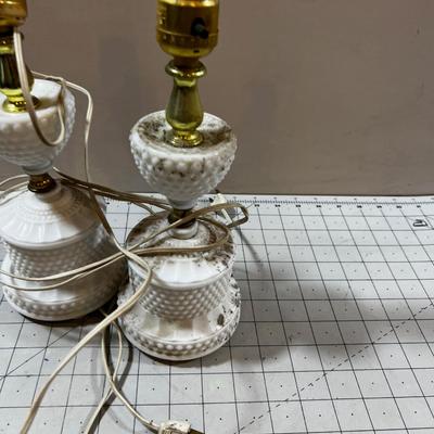 2 Dusty Milk Glass Night Stand Lamps. 