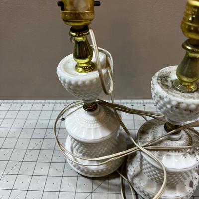 2 Dusty Milk Glass Night Stand Lamps. 