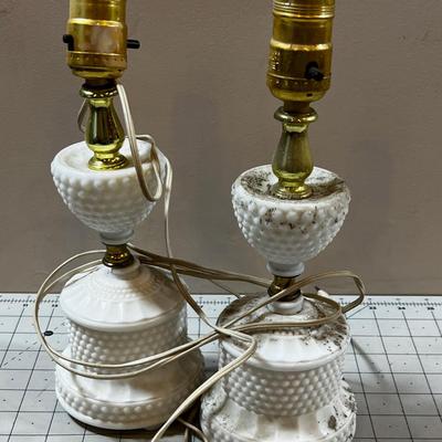 2 Dusty Milk Glass Night Stand Lamps. 
