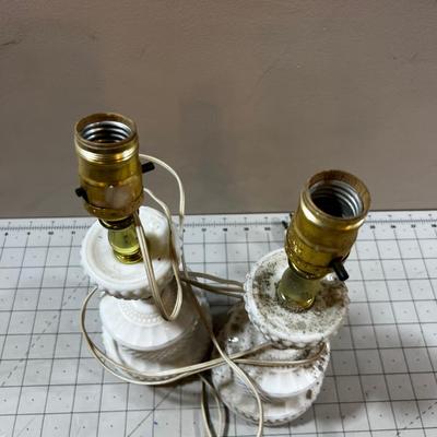 2 Dusty Milk Glass Night Stand Lamps. 