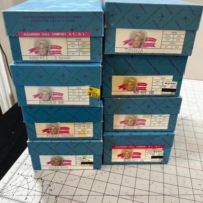 (8) 6" Madame Alexander Dolls: Tunisia, Hawaii and Alaska, Friar Tuck, Australia, Robin Hood, Red Boy 