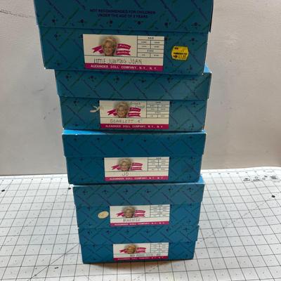 (5) 8" Madame Alexander Dolls; Scarlet, Jo, Jumping Joan, Marie and Red Riding Hood