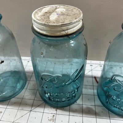  3 Blue Perfect Ball Mason Jars 