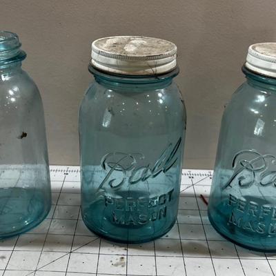  3 Blue Perfect Ball Mason Jars 