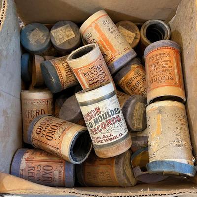 Large Box of Antique Edison Record Cylinder 