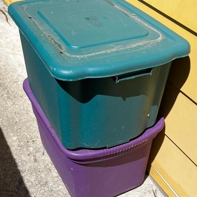 2 Storage Tubs with Lids. Green & Purple 