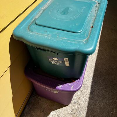 2 Storage Tubs with Lids. Green & Purple 