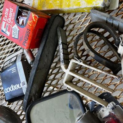 Pile O Car Parts; U-joint, Oil Filter, Mirrors