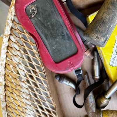 Tray of Welding Items; Tips, Hammer, Electrodes, 