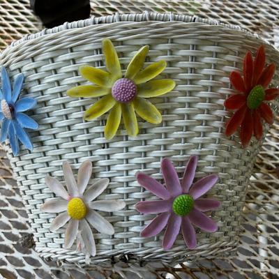 THE Schwinn white with Colorful Plastic Flower Basket 