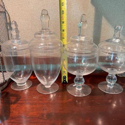 Lot of Decorative Bottles, Jars, Wire Birdcage Shelf