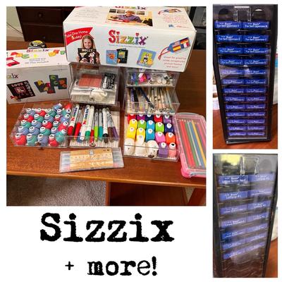Craft Lot Including Sizzix Machine and Dies, Decorative Paper Punches, Calligraphy Pens, Etc.