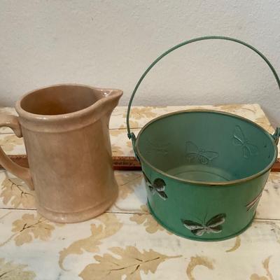 Vintage pitcher and bucket.