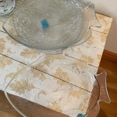 Two large glass Serving Trays ( Fish).