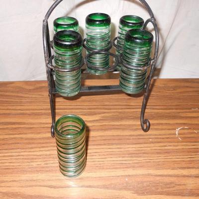 CADDY OF GREEN GLASSES, FUN GAS PUMP STYLE BEVERAGE SERVER AAND MORE