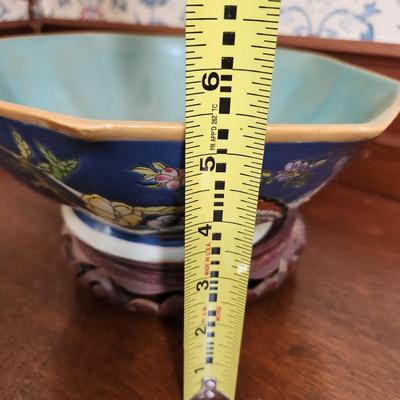 Vintage Neiman Marcus hand painted octagon ceramic bowl butterfly Hong Kong