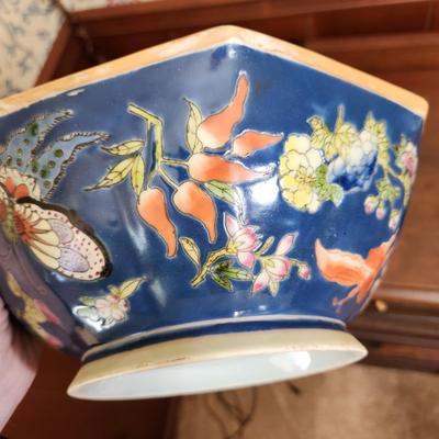 Vintage Neiman Marcus hand painted octagon ceramic bowl butterfly Hong Kong