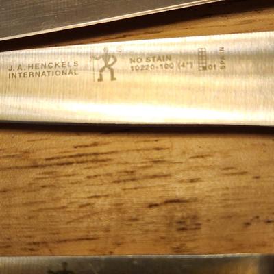13 J.A. Henckels Gourmet Knives in Wood Block with Sharpener Steel