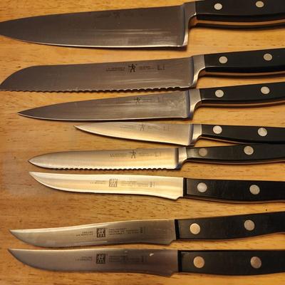 13 J.A. Henckels Gourmet Knives in Wood Block with Sharpener Steel