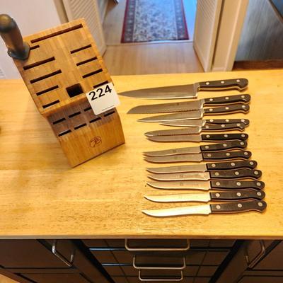 13 J.A. Henckels Gourmet Knives in Wood Block with Sharpener Steel