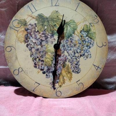 GRAPE VINES KITCHEN CLOCK AND A SIGNED CLAY VASE