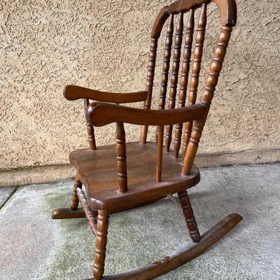 Vintage Spindel Back Wood Child's Sized Rocking Chair