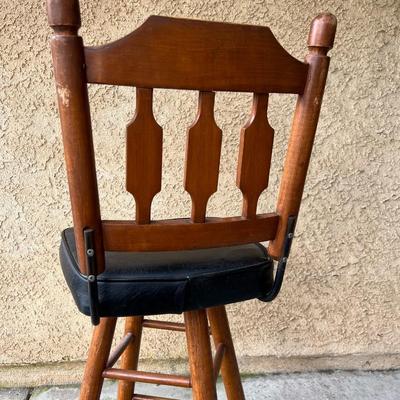 Vintage Wood Swivel Barstool with Cushioned Seat