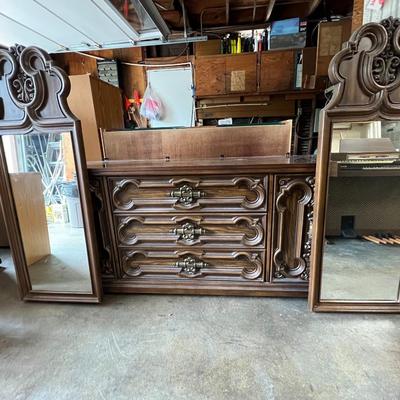 Vintage Barwick Midcentury Lowboy Long Dresser Buffet with Mirrors