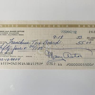 Mary Astor signed check 