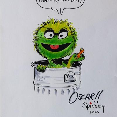 Oscar The Grouch sketch signed by Caroll Spinney 