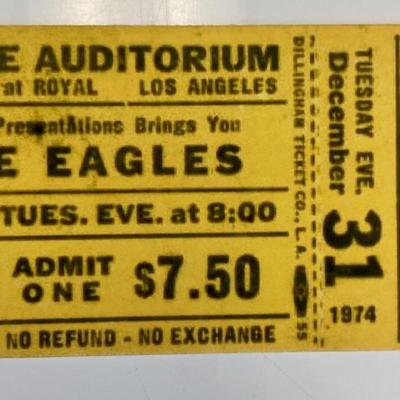 Eagles concert ticket unsigned Dec 31 1974