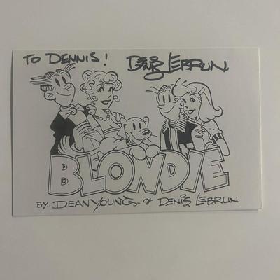 Blondie comic strip Dennis Lebrun signed card.