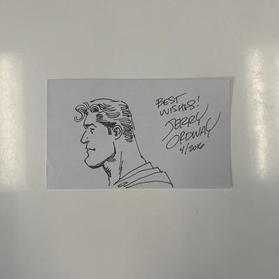 Comic artist Jeremiah Ordway signed note and sketch