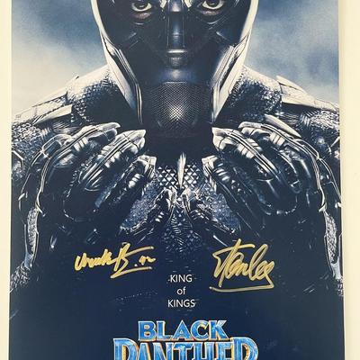 Black Panther Chadwick Boseman and Stan Lee signed mini movie poster
