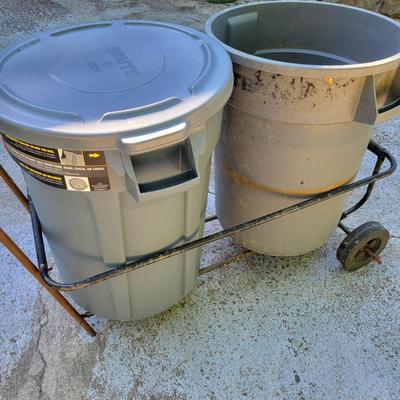 Pair of Rubbermaid Trashcans and Caddy (1G-DW)