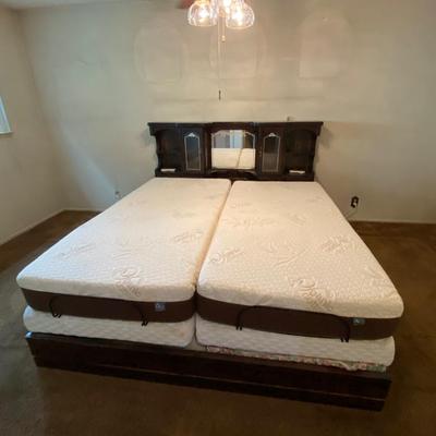 King Sized Adjustable Bed with Dark Wood Captains Headboard