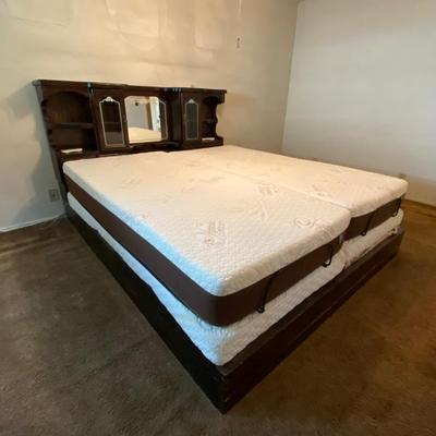 King Sized Adjustable Bed with Dark Wood Captains Headboard