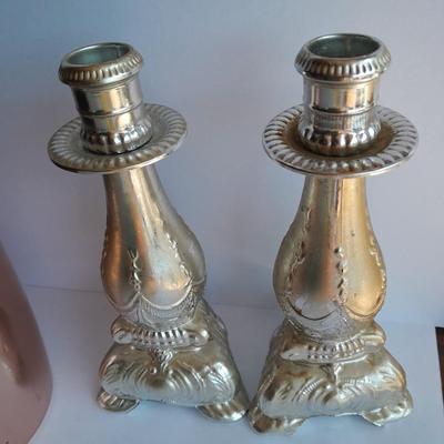 Vintage copper Westbend canister set, Coffee, Sugar & Tea with Glass pumpkin candle. holder