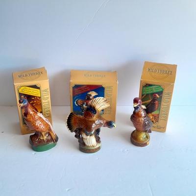 Three Miniature Wild Turkey Burbon whisky Decanters in Boxes