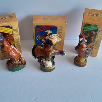 Three Miniature Wild Turkey Burbon whisky Decanters in Boxes