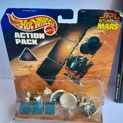 JPL Return to Mar's Hot Wheels Action pack, Books on Space, Trading cards, and Geological maps of the Descartes Region of the moon