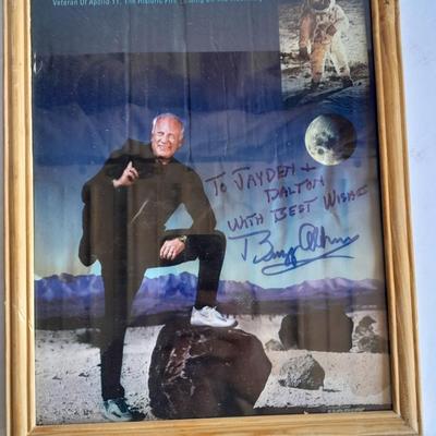 AUTOGRAPHED BUZZ ALDRIN book, Picture with Moon and Mars trading cards, and Geological Maps of the Moon