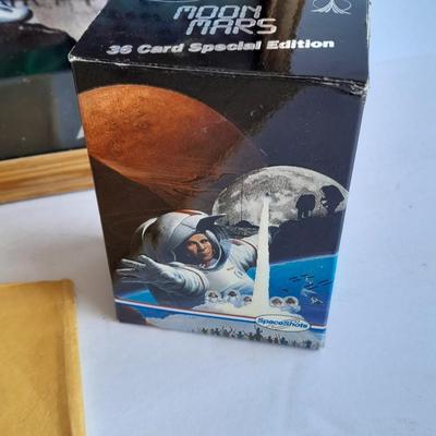 AUTOGRAPHED BUZZ ALDRIN book, Picture with Moon and Mars trading cards, and Geological Maps of the Moon