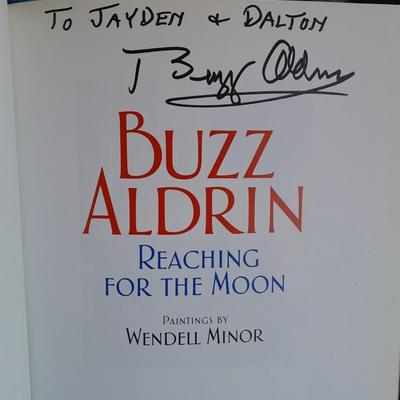 AUTOGRAPHED BUZZ ALDRIN book, Picture with Moon and Mars trading cards, and Geological Maps of the Moon