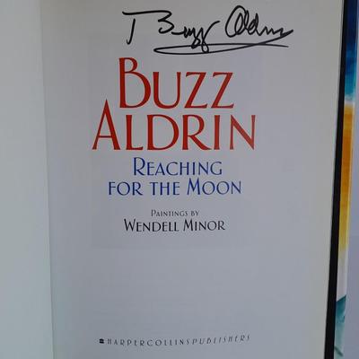 AUTOGRAPHED BUZZ ALDRIN book, Picture with Moon and Mars trading cards, and Geological Maps of the Moon