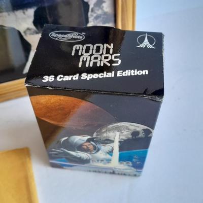 AUTOGRAPHED BUZZ ALDRIN book, Picture with Moon and Mars trading cards, and Geological Maps of the Moon